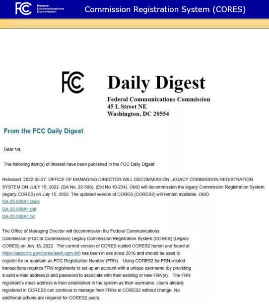 美国FCC更新FRN注册系统，旧系统将于7月15日正式关闭(图1)