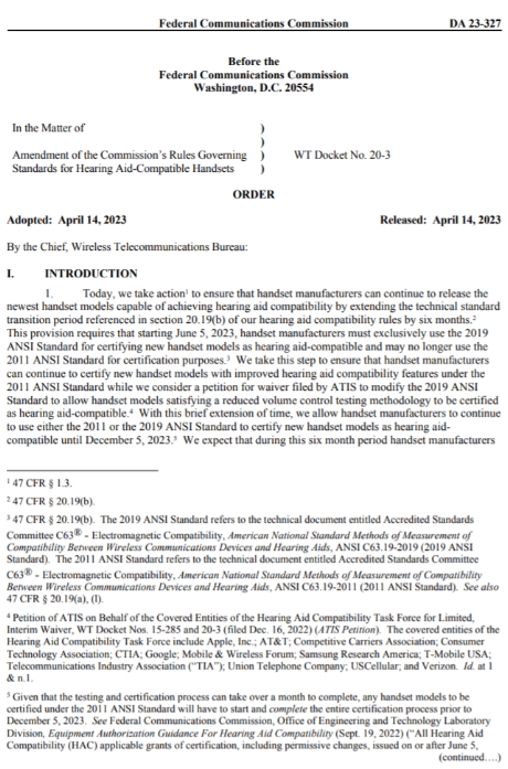FCC决定延长HAC新标准过渡期(图1)